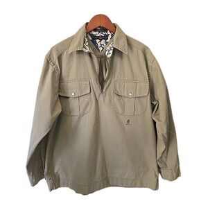 Vtg Tommy Hilfiger Mens M Khaki 1/4 Zip Long Sleeve Pullover Logo 90s Y2K Preppy